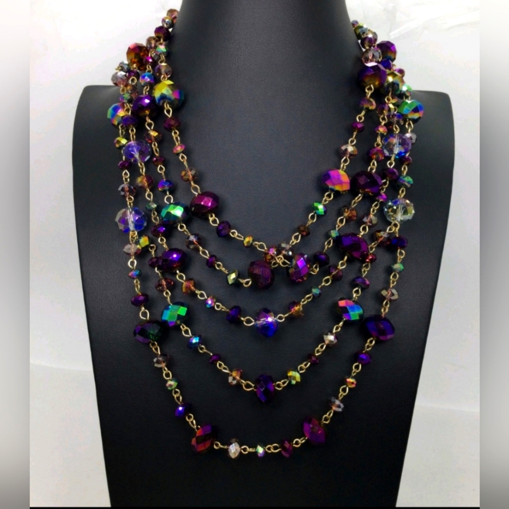 Aldo Iridescent Purple Beaded Layering Necklace NWOT 36"